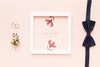 Wedding Rings And Bow Tie With Frame Mock-Up And Flower Psd