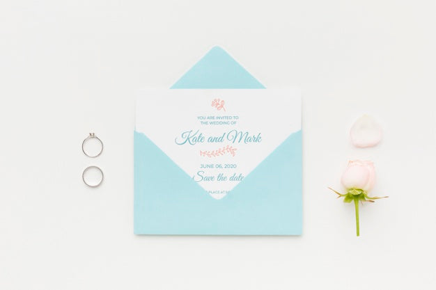 Wedding Rings And Invitation Mock-Up With Flower Psd