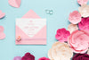 Wedding Rings And Invitation Mock-Up With Paper Flowers Psd