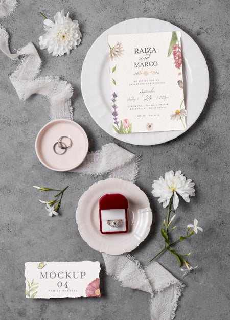 Wedding Still Life Mockup With Invitation Design Psd