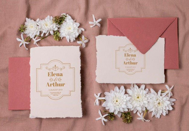 Wedding Still Life Mockup With Invitation Design Psd