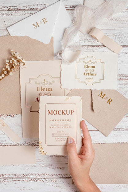 Wedding Still Life Mockup With Invitation Design Psd