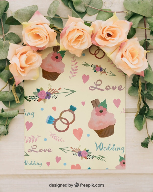 Wedding Template With Floral Frame Psd