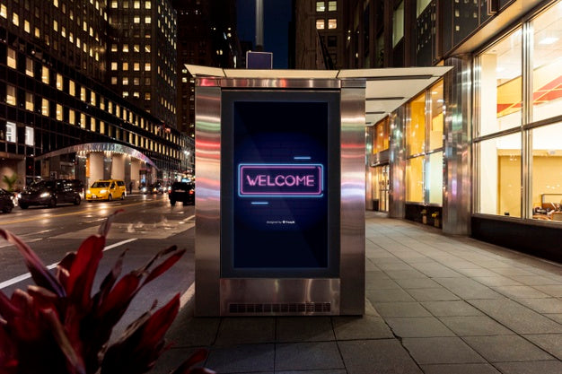 Welcome Billboard Mock-Up In Neon Psd