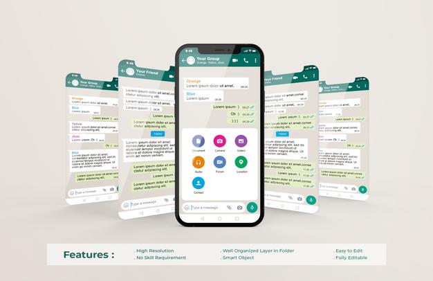Whatsapp Interface Template On Mobile Phone And Ui Ux App Presentation Mockup Psd