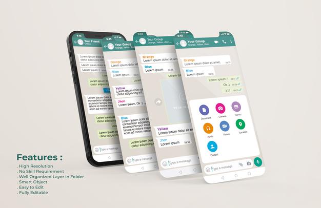 Whatsapp Messenger Template On Mobile Phone And Ui Ux App Presentation Mockup Psd