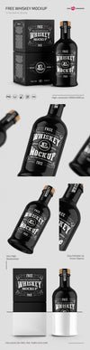 Whiskey Bottle With Box Mockups In Psd
