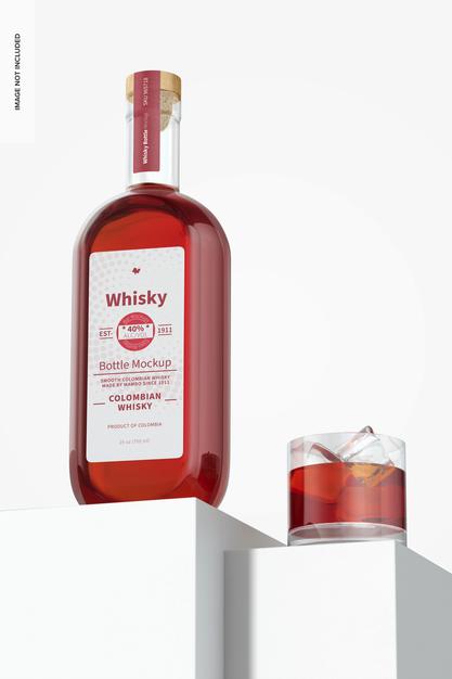 Whisky Bottle Mockup, Low Angle View Psd