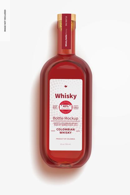 Whisky Bottle Mockup, Top View Psd