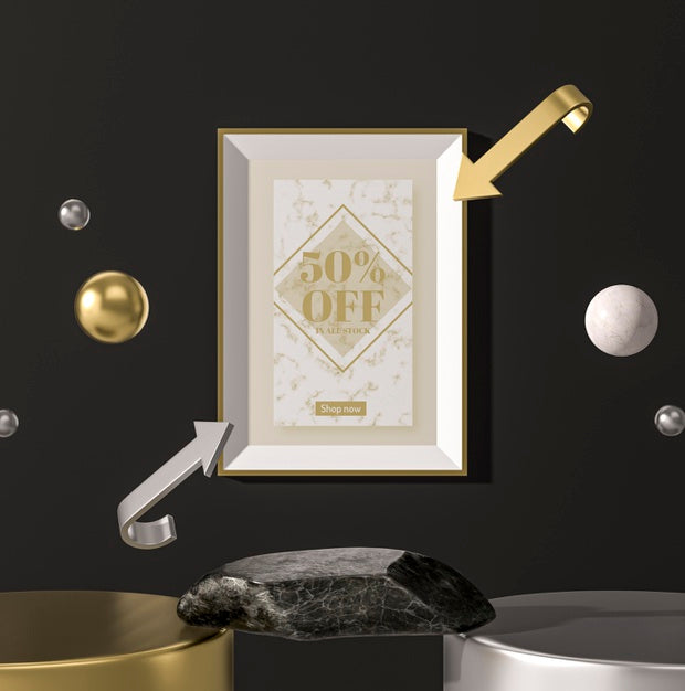 White 3D Mock-Up Frame And Marble Psd