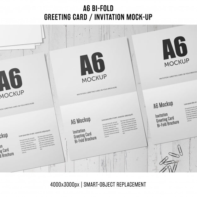 White A6 Bi-Fold Invitation Card Mockup Psd