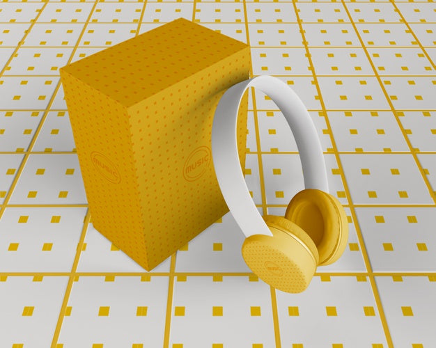 White And Yellow Minimalistic Designed Headphones Psd