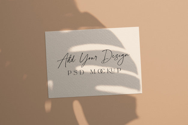 White Card Mockup Shadow Overlay Monstera Leaves Psd