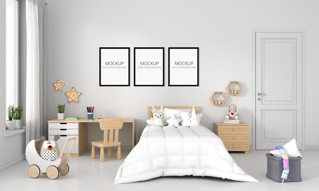 White Child Bedroom With Frame Mockup Psd