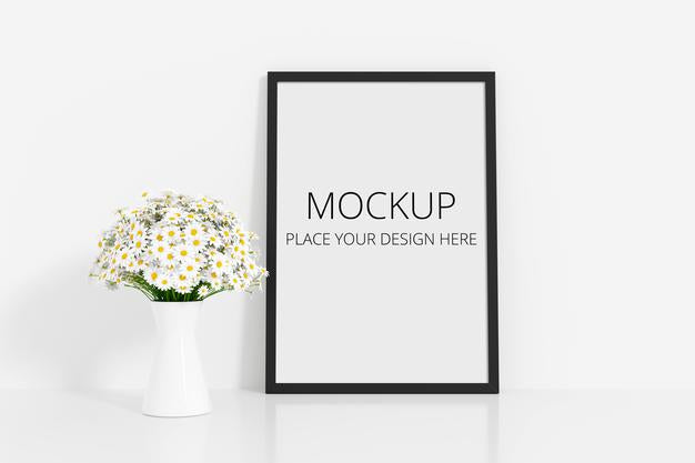 White Flower With Frame Mockup Psd