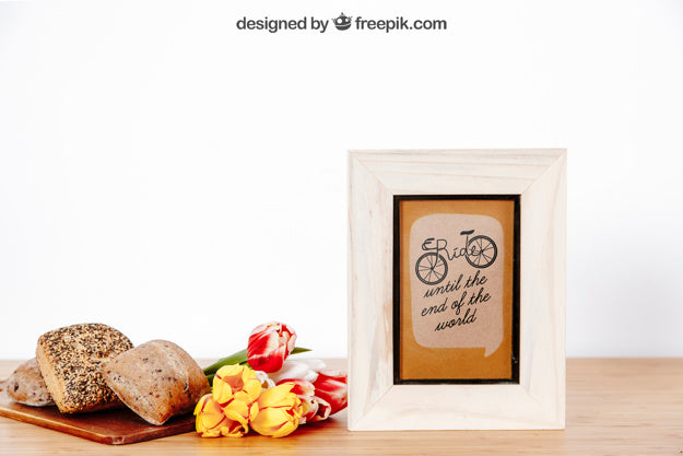 White Frame Mockup With Breakfast Psd