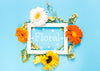 White Frame With Colorful Flowers Psd