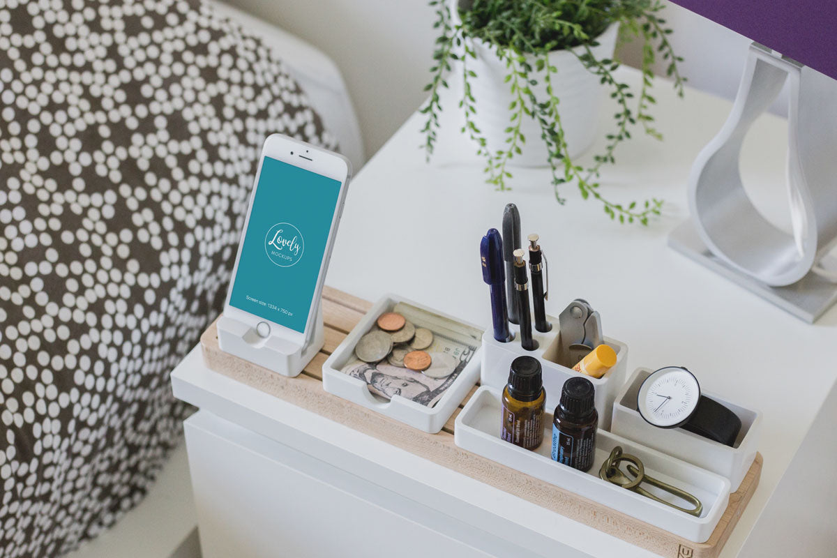 White iPhone Mockup 7 on Nightstand