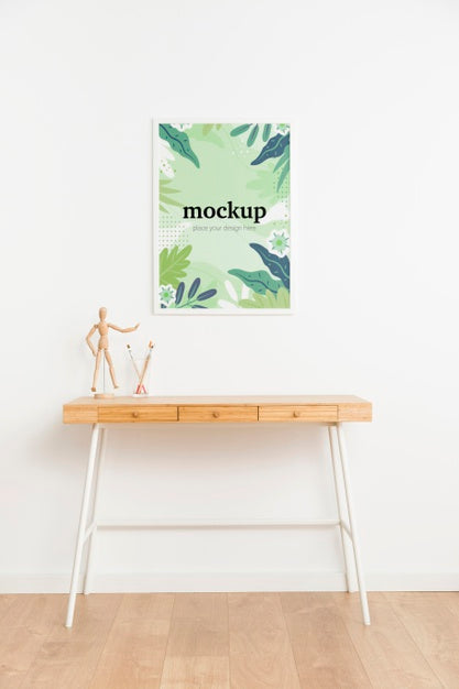 White Mock-Up Frame On White Wall Indoors Psd