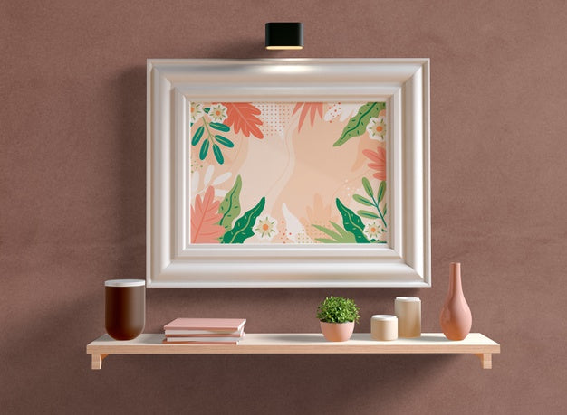 White Photo Frame Mock-Up On Wall Psd