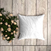 White Pillowcase Mockup On A Wooden Floor With Decorative Roses Psd