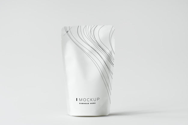 White Sachet Mockup Against White Background Psd