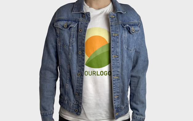 White T-Shirt Model Mockup Jacket Psd