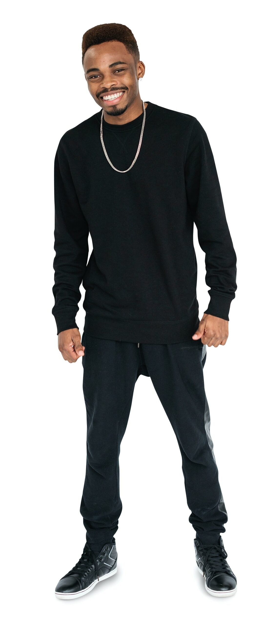 Whole Body Portrait Of A Young Guy In Black Clothes