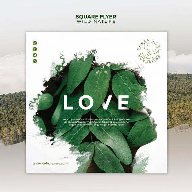 Wild Nature With Abstract Woman Silhouette And Leaves Square Flyer Psd