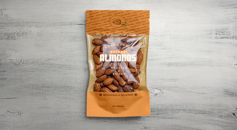 Window Pouch Almond Packaging Mockup Psd