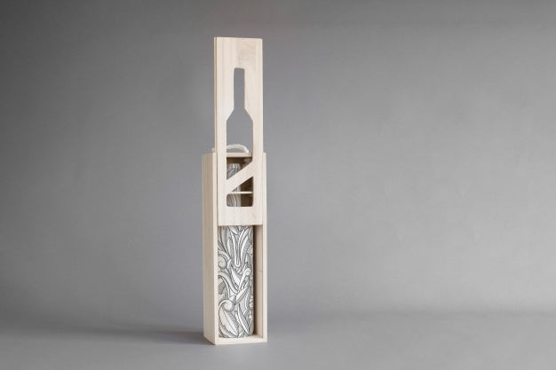 Wine Bottle In Wooden Box Mockup Psd