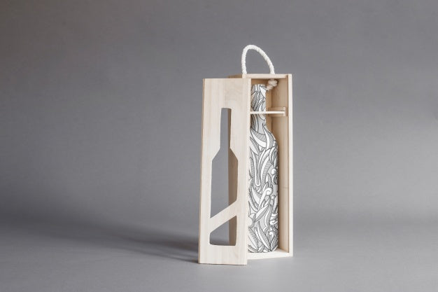 Wine Bottle In Wooden Box Mockup Psd