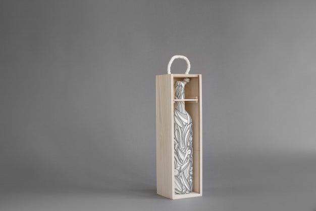 Wine Bottle In Wooden Box Mockup Psd