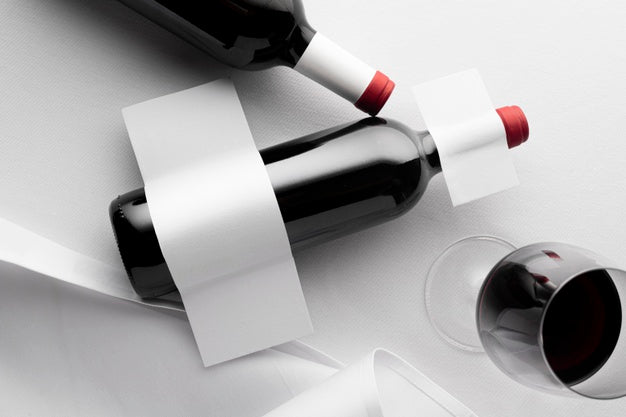 Wine Bottle Label  And Glass Mock Up Flat Lay Psd