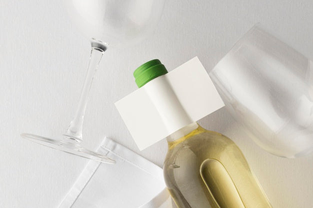 Wine Bottle Label  And Glass Mock Up Flat Lay Psd