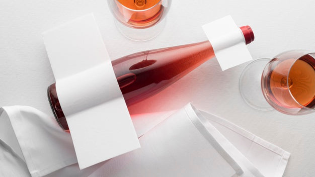 Wine Bottle Label  And Glass Mock Up Flat Lay Psd