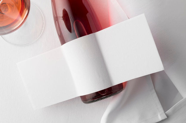 Wine Bottle Label  And Glass Mock Up Flat Lay Psd