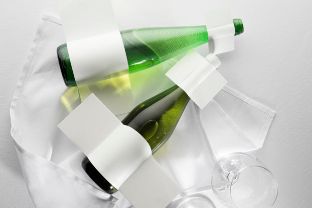 Wine Bottle Label  And Glass Mock Up Flat Lay Psd