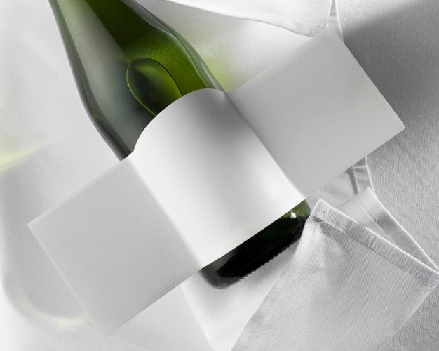 Wine Bottle Label  Mock Up Flat Lay Psd