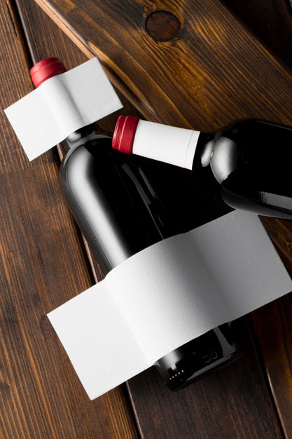 Wine Bottle Label Mock Up Top View Psd