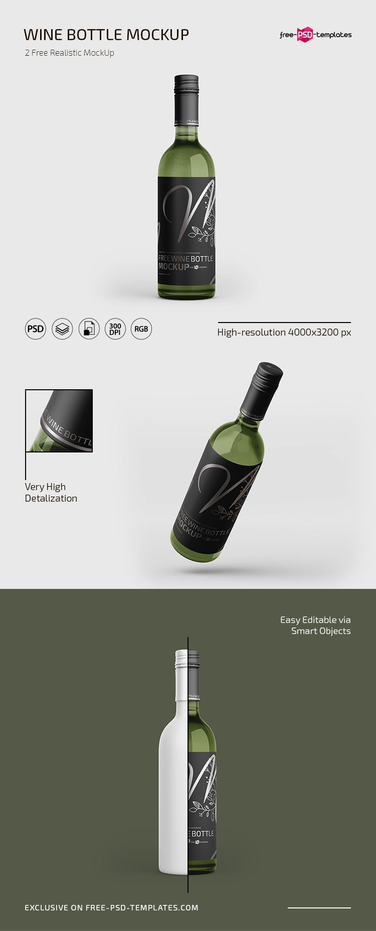 Wine Bottle Mockup In Psd