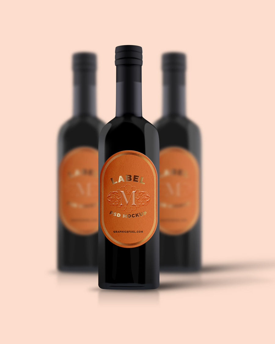 Black Wine Bottle Mockup with Label Tag