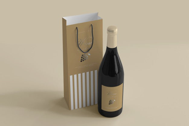 Wine Bottle Mockup With Bag Psd