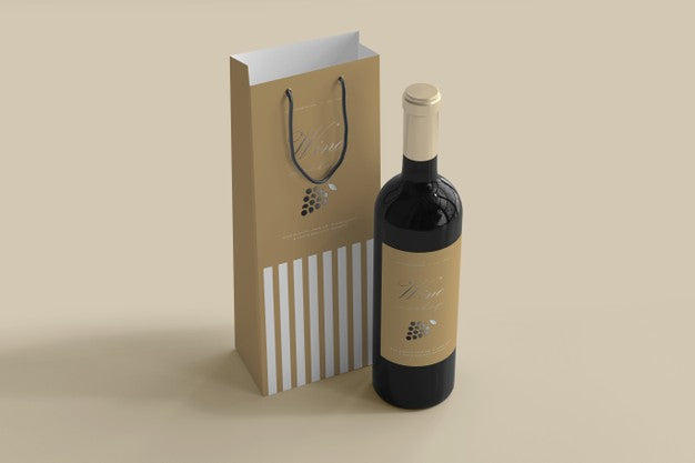 Wine Bottle Mockup With Bag Psd