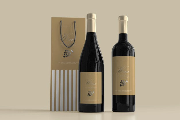 Wine Bottle Mockup With Bag Psd