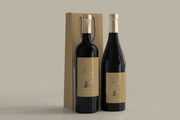 Wine Bottle Mockup With Bag Psd