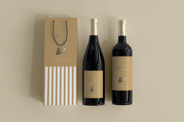 Wine Bottle Mockup With Bag Psd
