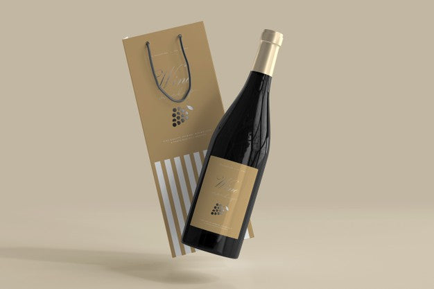 Wine Bottle Mockup With Bag Psd
