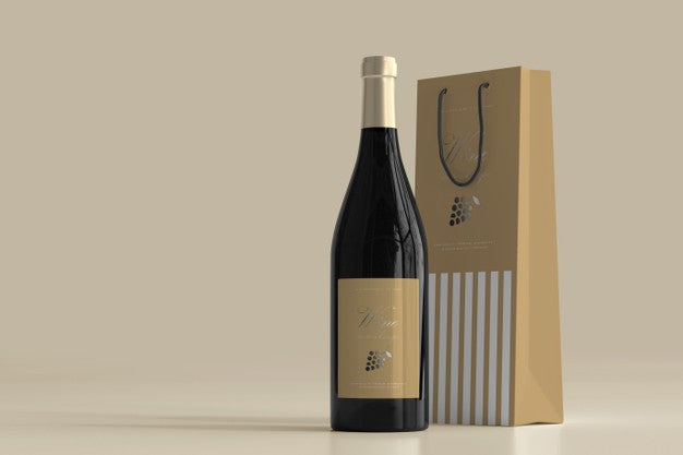 Wine Bottle Mockup With Bag Psd