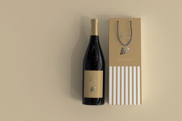 Wine Bottle Mockup With Bag Psd